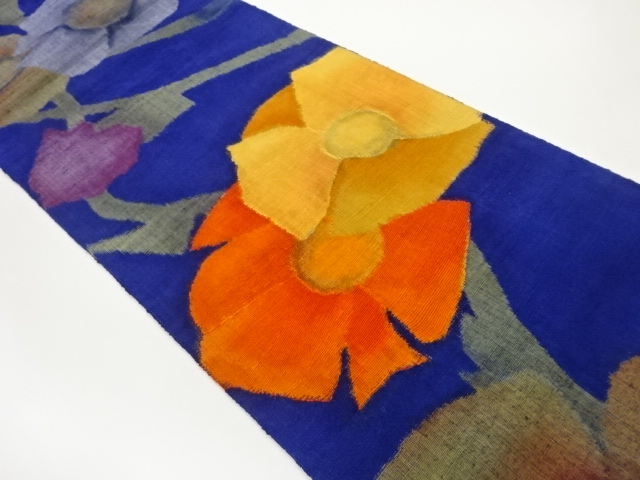 手織り紬花模様織出し名古屋帯